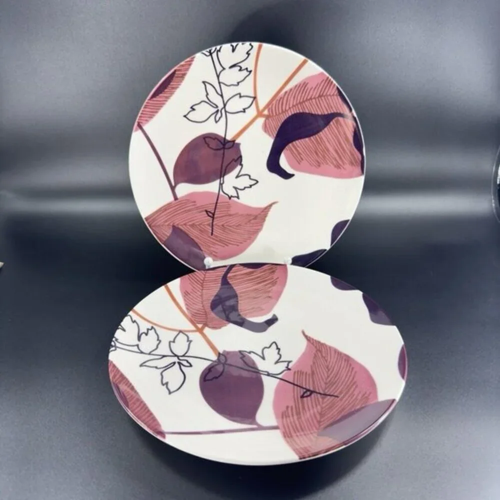 POTTERY BARN Graphic Harvest Ceramic Dish‎ Plate Made In Brazil Round New Set 4